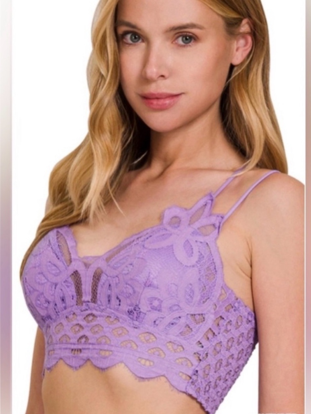 New Zenana Lace Bralette in Lavender removable pads